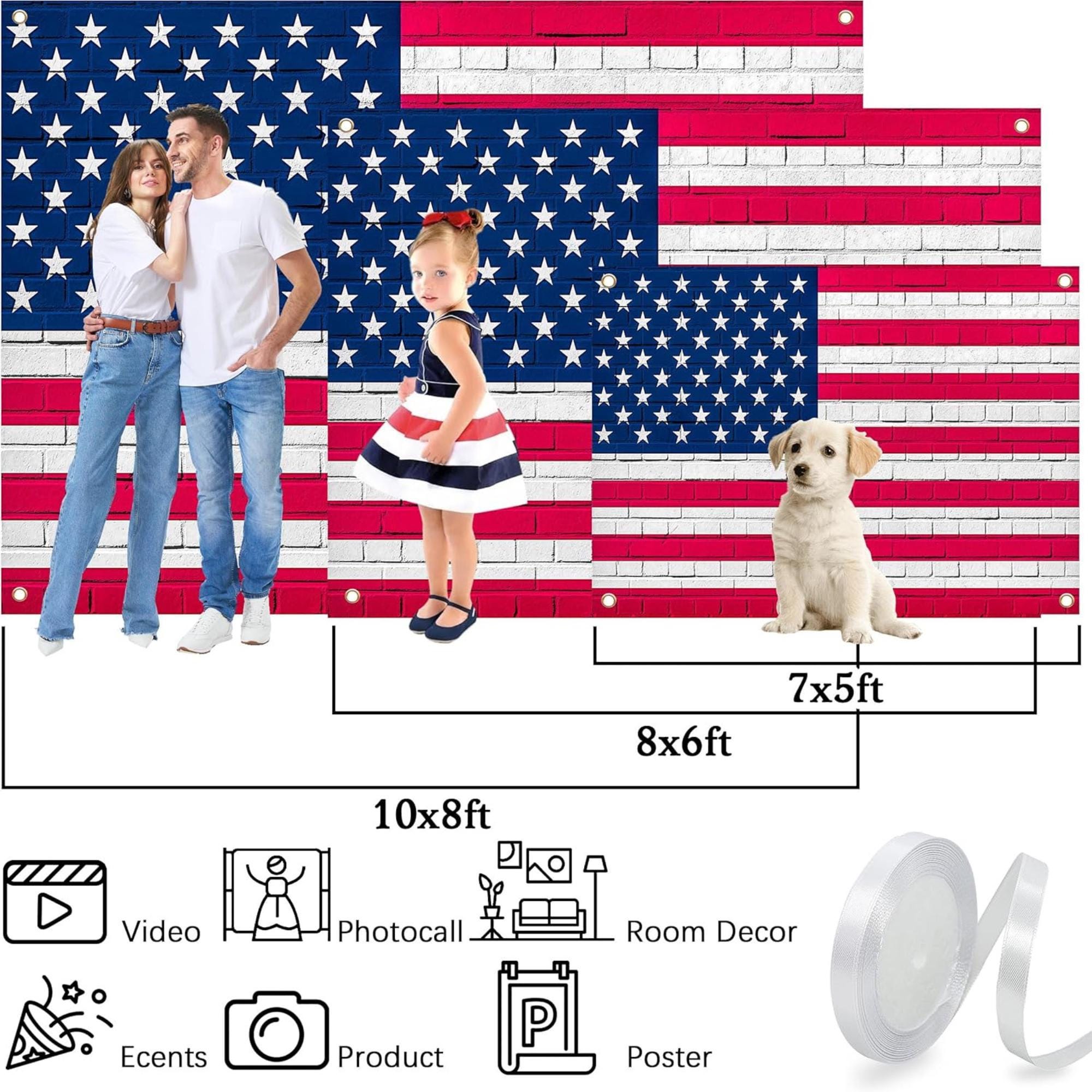 Independence Day Backdrop | American Flag Brick Wall Banner (7x5 Ft)