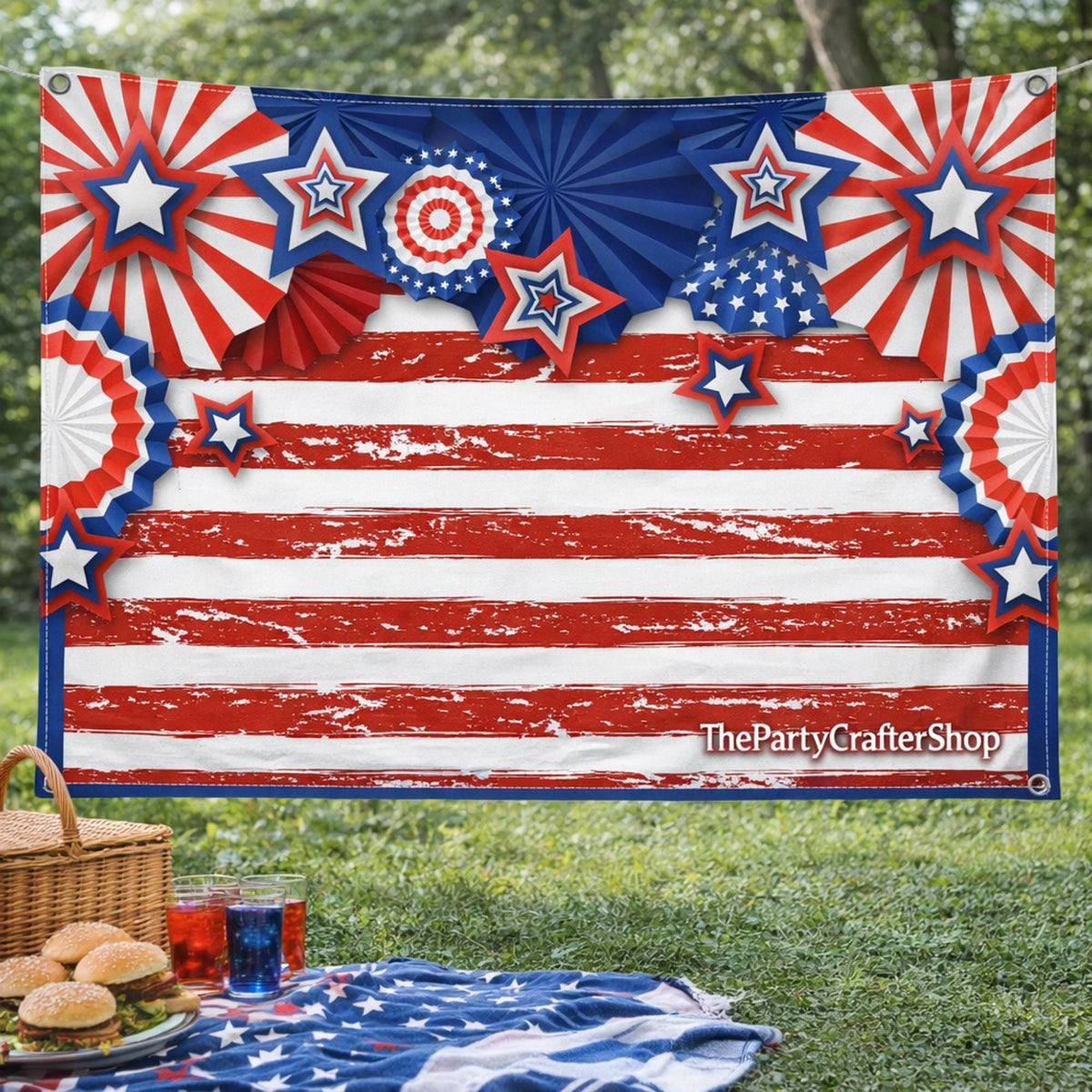 American Flag Photography Backdrop | Patriotic 4th of July Party Banner