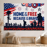 Patriotic Soldier Backdrop | Home of the Free Military Banner, 4th of July Decor