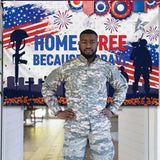 Patriotic Soldier Backdrop | Home of the Free Military Banner, 4th of July Decor