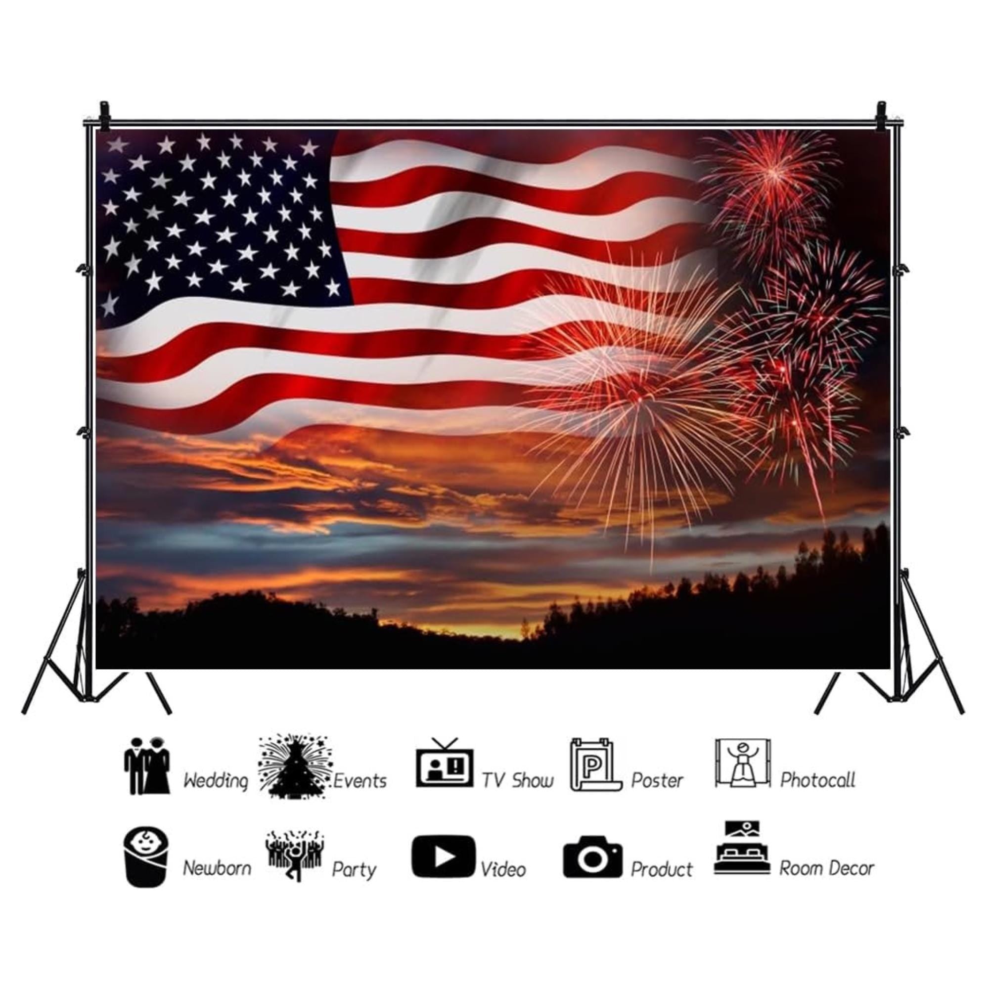 10x8 Ft American Flag Photography Backdrop | 4th of July Patriotic Party Banner | Independence Day Photo Background