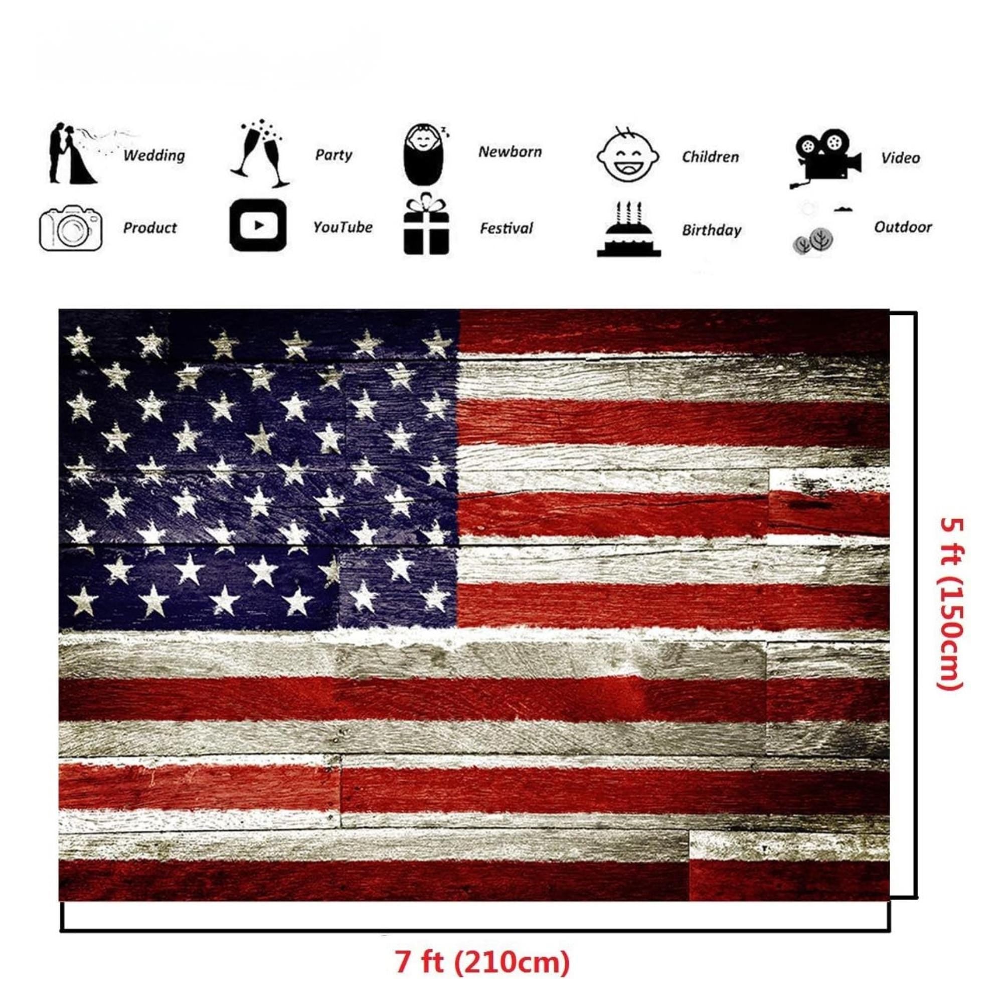 American Flag Photography Backdrop | Rustic Stars Stripes Banner (7x5 Ft)