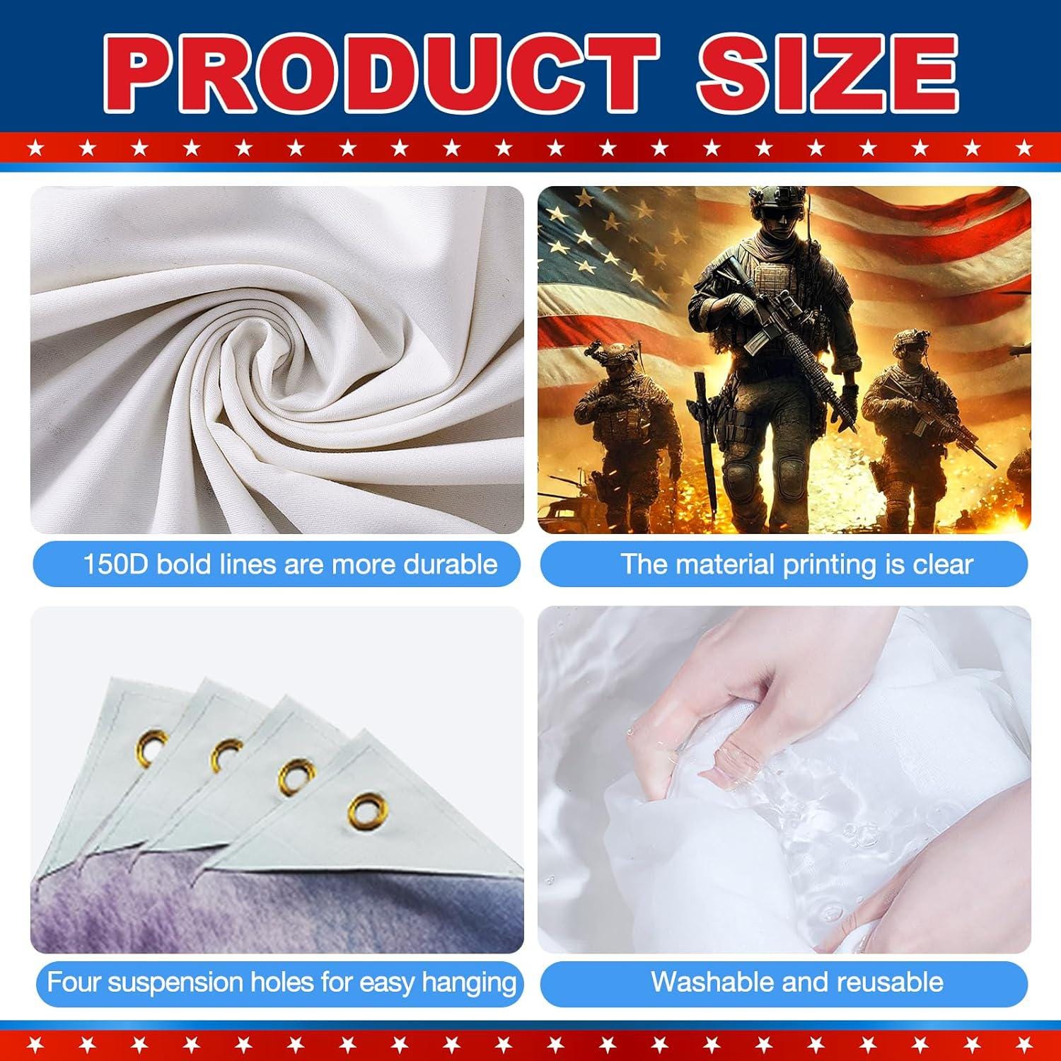 Patriotic Military Soldier Backdrop | American Flag Fireworks Banner | 4th of July Independence Day Party Decor