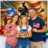 Patriotic Military Soldier Backdrop | American Flag Fireworks Banner | 4th of July Independence Day Party Decor