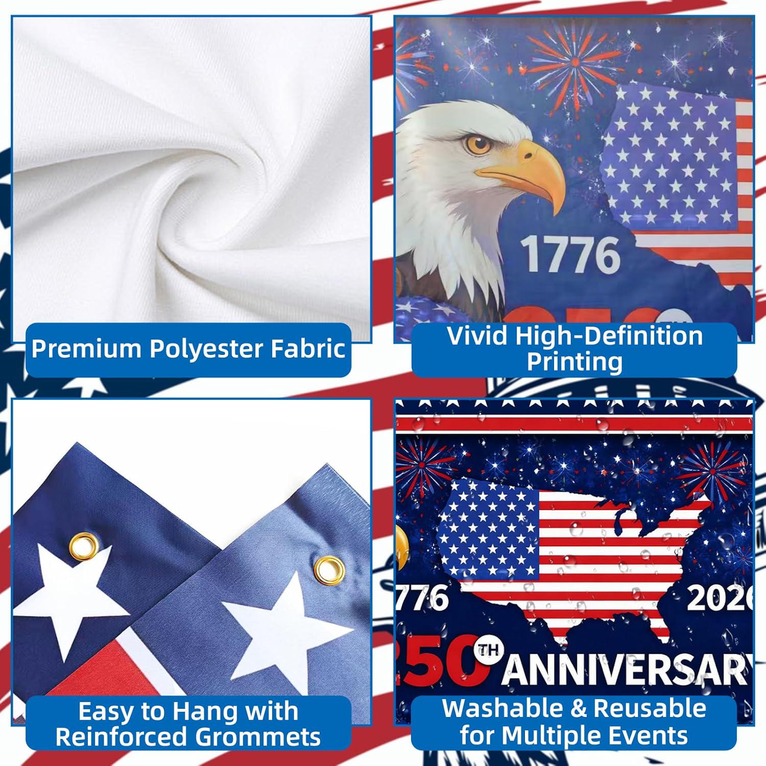 250th Anniversary American Flag Backdrop | Patriotic Eagle USA Map Photo Banner