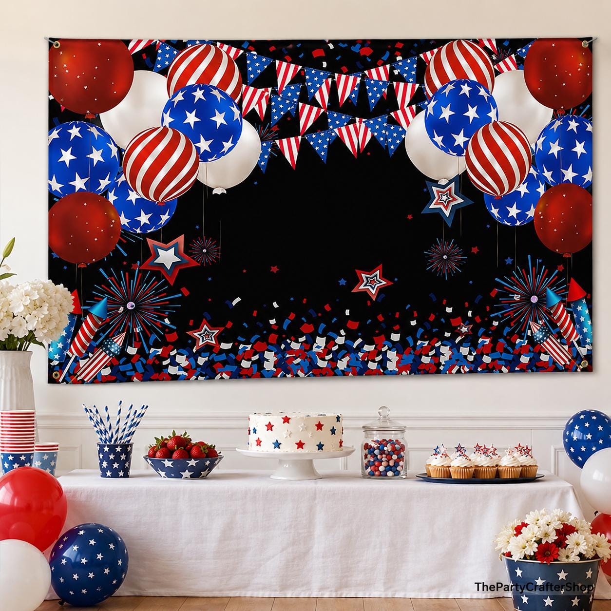 American Flag Backdrop | 4th of July Photo Banner, Independence Day Party Decor (70.8x43.3 Inch)