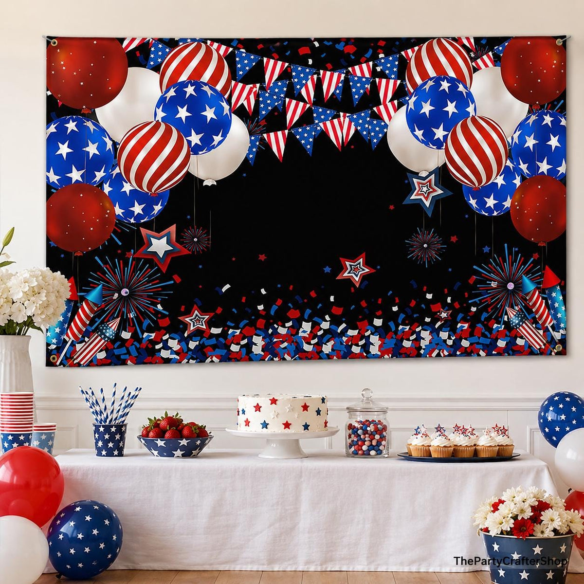 American Flag Backdrop | 4th of July Photo Banner, Independence Day Party Decor (70.8x43.3 Inch)