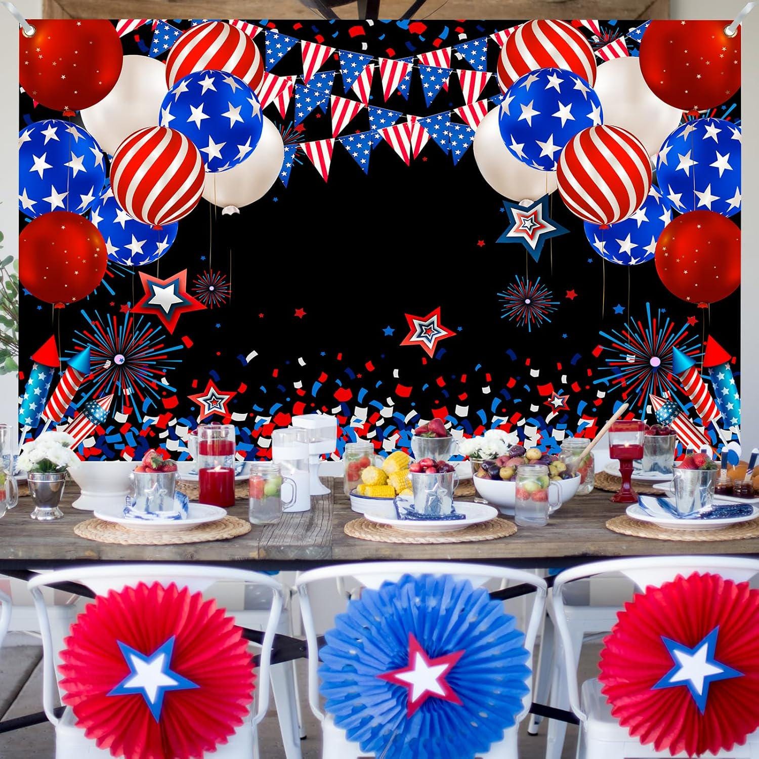American Flag Backdrop | 4th of July Photo Banner, Independence Day Party Decor (70.8x43.3 Inch)