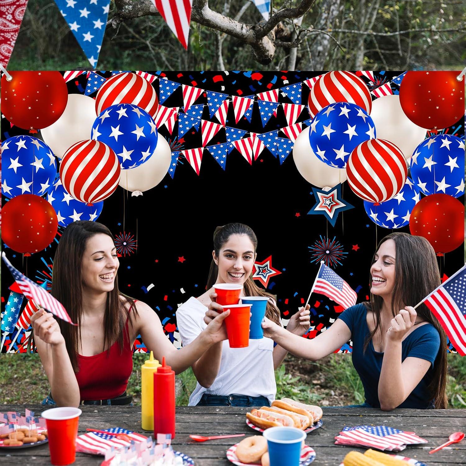 American Flag Backdrop | 4th of July Photo Banner, Independence Day Party Decor (70.8x43.3 Inch)
