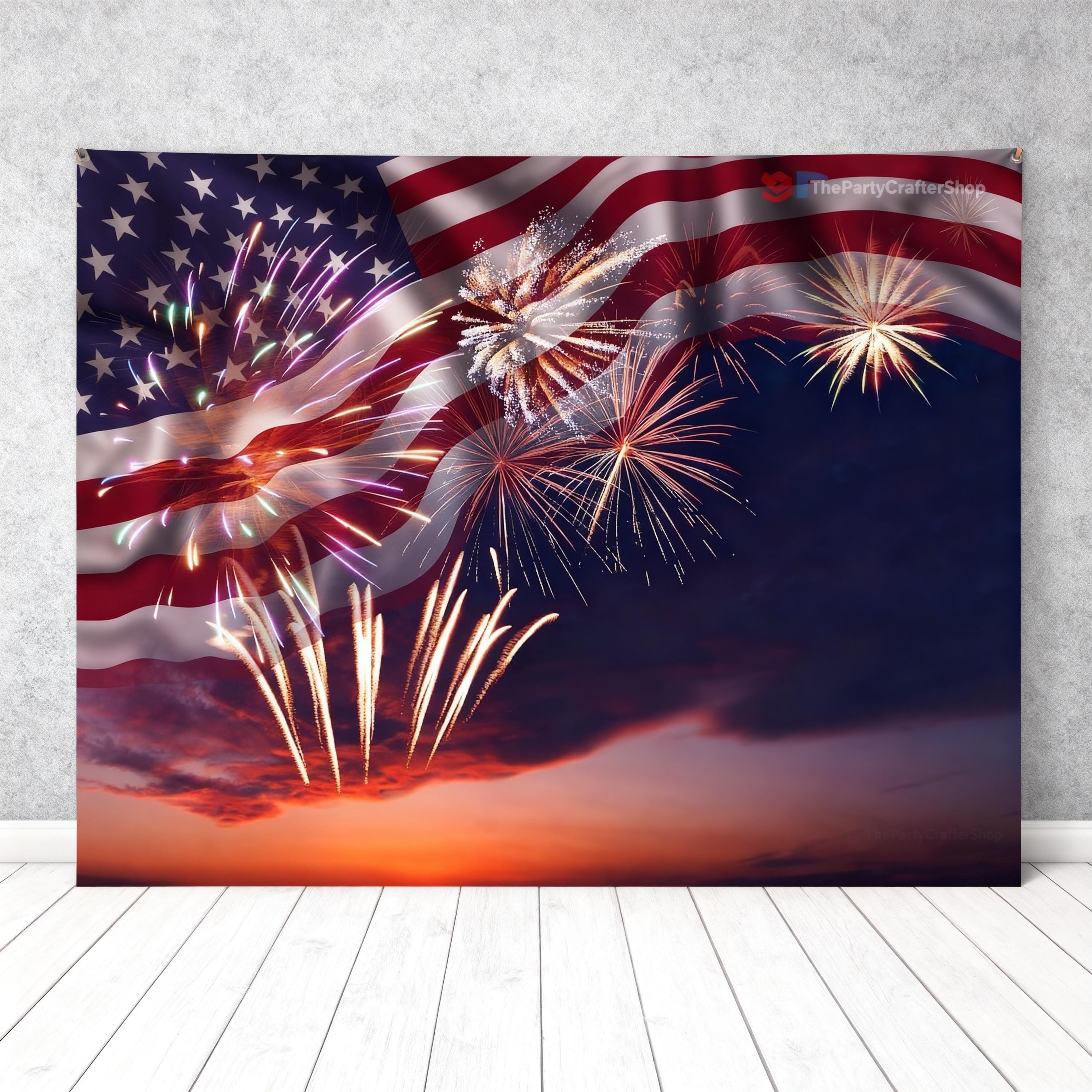 American Flag Fireworks Backdrop 7x5 Ft | 4th of July Independence Day Photo Banner | Patriotic Party Decor