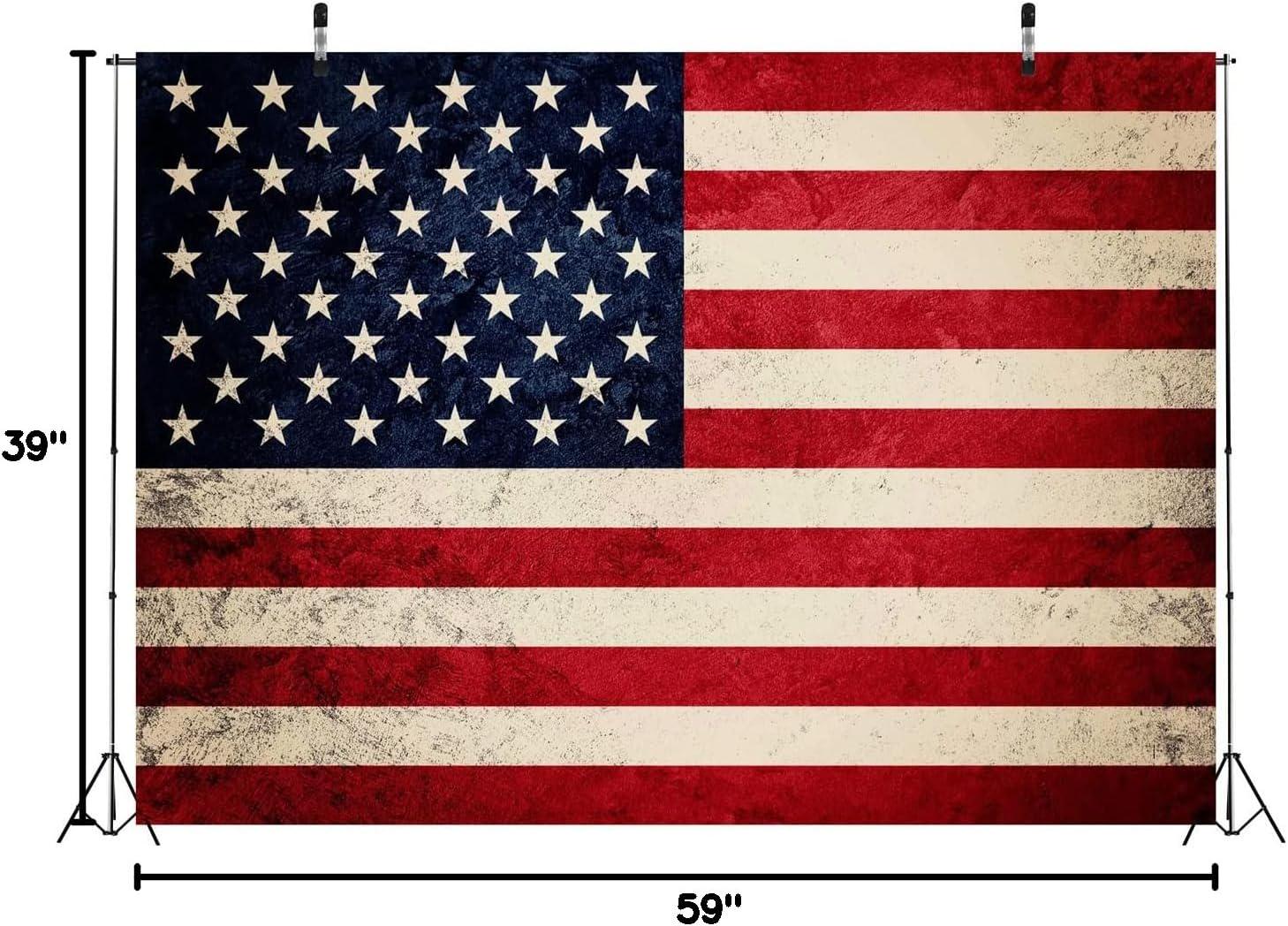 Retro American Flag Backdrop 5x3 Ft | Patriotic Stars Stripes Photo Banner (Independence Day Decor)