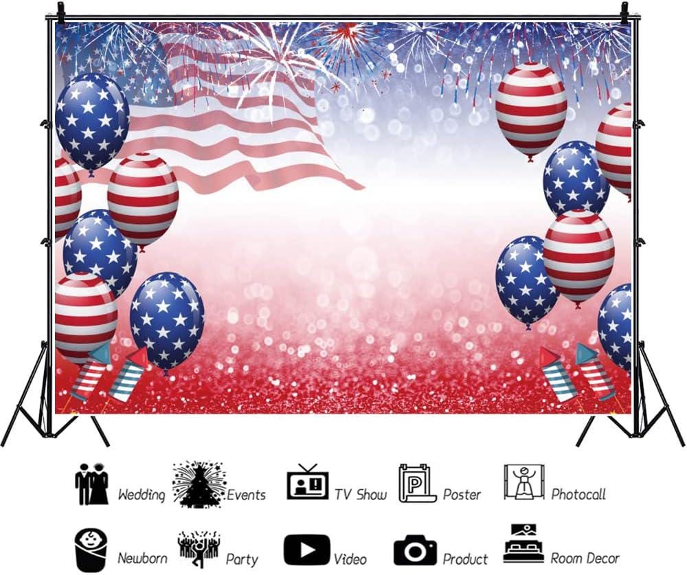 10x8 Ft Patriotic Fireworks Backdrop | American Flag 4th of July Photo Banner | Independence Day Party Decor