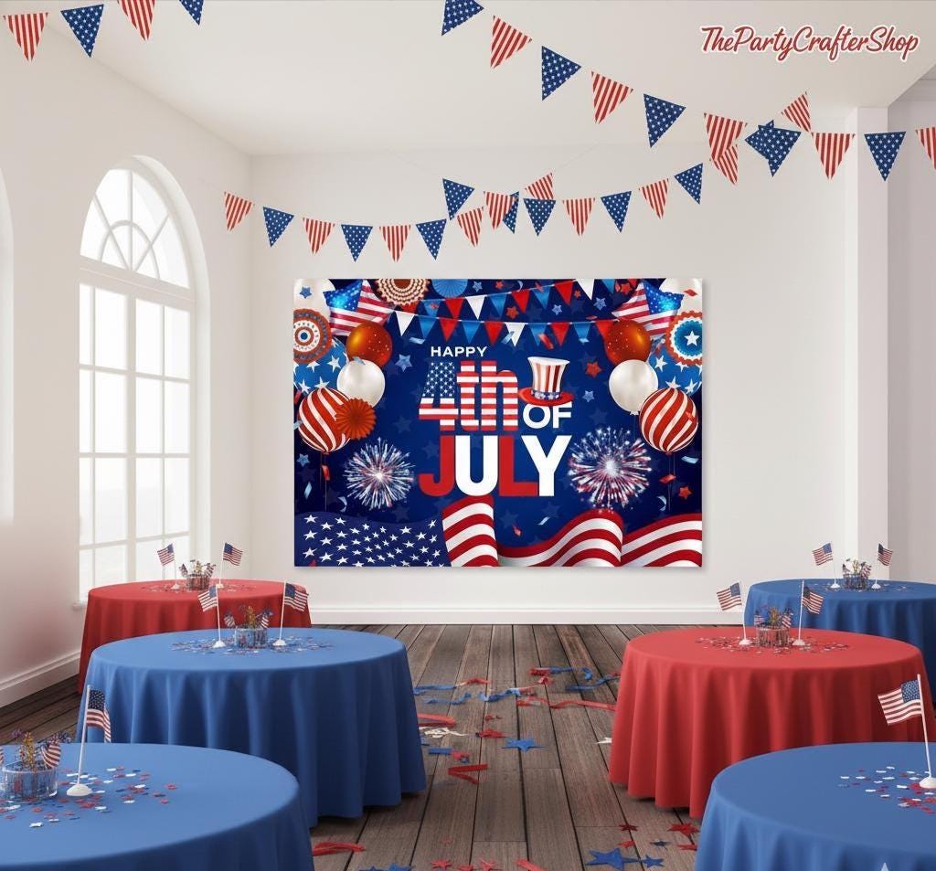 Patriotic 4th of July Backdrop | American Flag Independence Day Photo Banner (7x5 Ft)