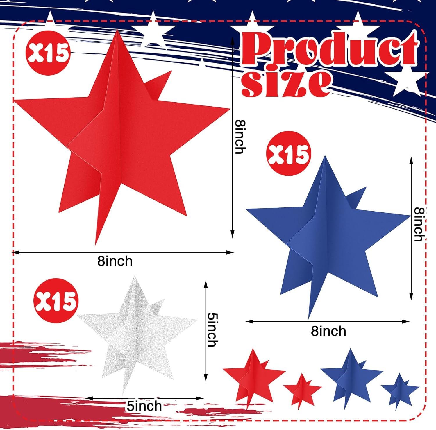 Patriotic Glitter Star Centerpieces | 4th of July Table Decor (45 Pcs)