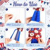 Patriotic Honeycomb Centerpieces | Red White Blue Rose American Flag Table Decor