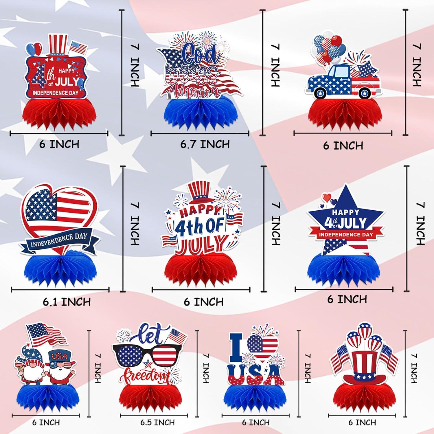 Patriotic Honeycomb Centerpieces | 4th of July Independence Day Table Decor (10 Pcs)