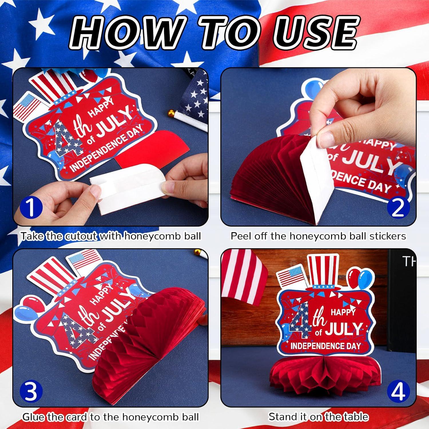 Patriotic Honeycomb Centerpieces | 4th of July Independence Day Table Decor (10 Pcs)