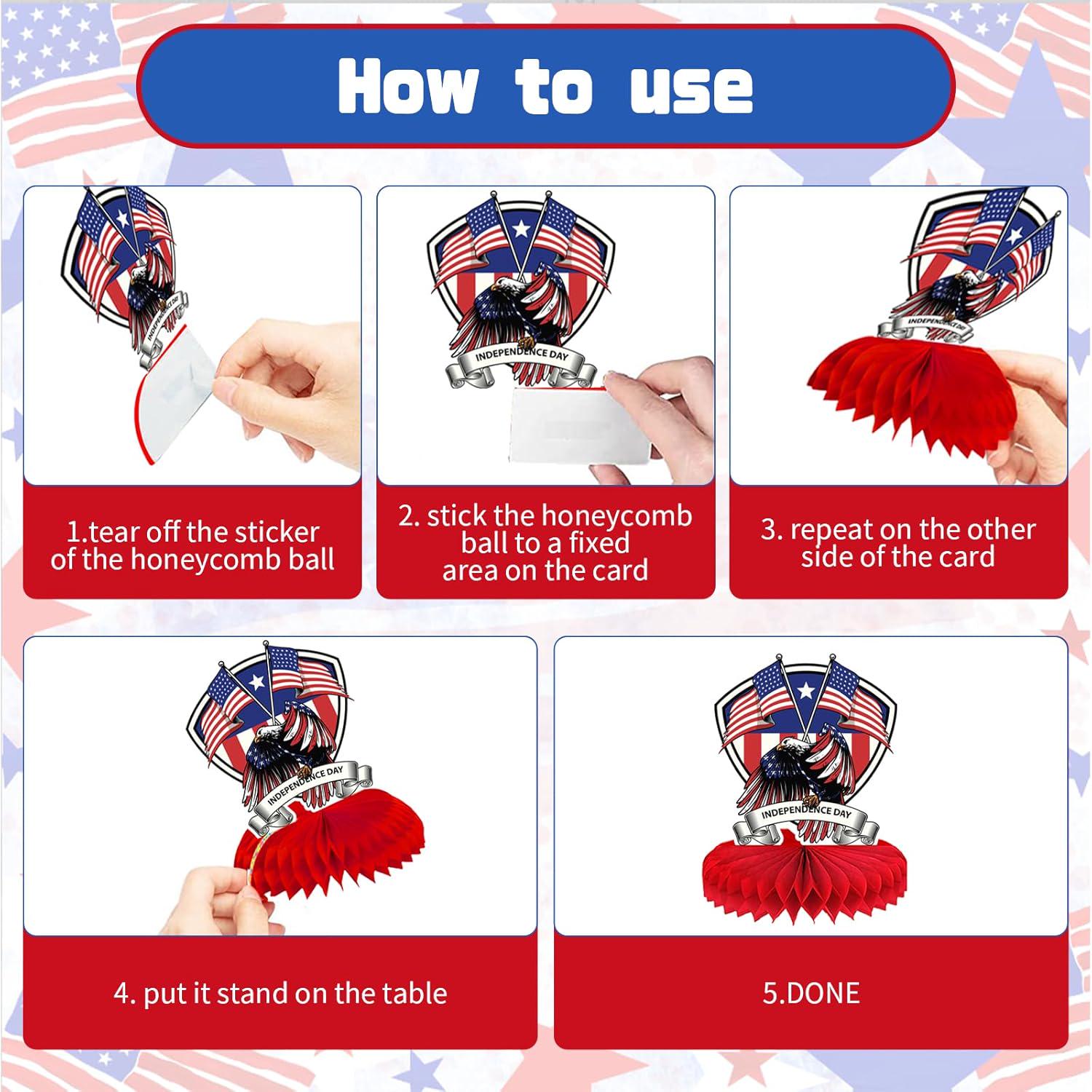 9 Pcs Patriotic Honeycomb Centerpieces | American Flag Liberty Fireworks Table Decor | 4th of July Decorations