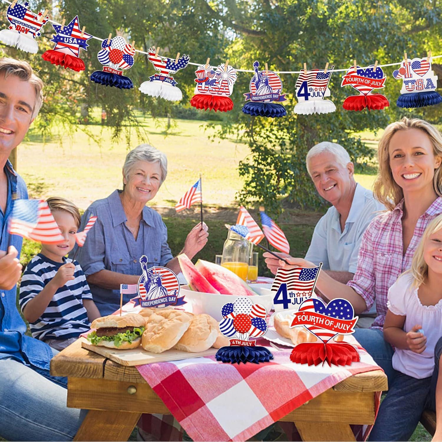 Patriotic Honeycomb Centerpieces | American Flag, USA, Liberty Table Decor (9 Pcs)