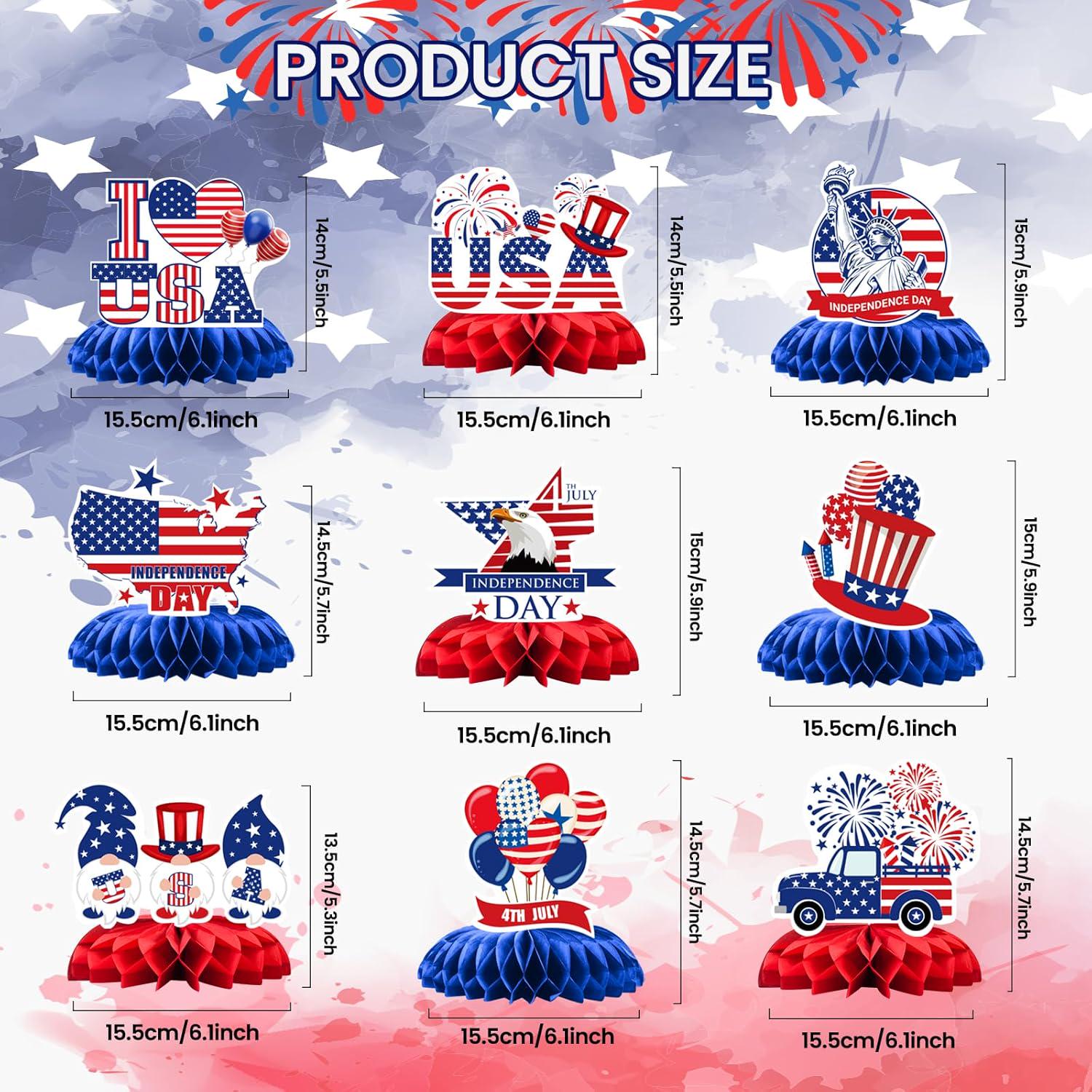 Patriotic Honeycomb Centerpieces | Red White Blue 4th of July Table Decor