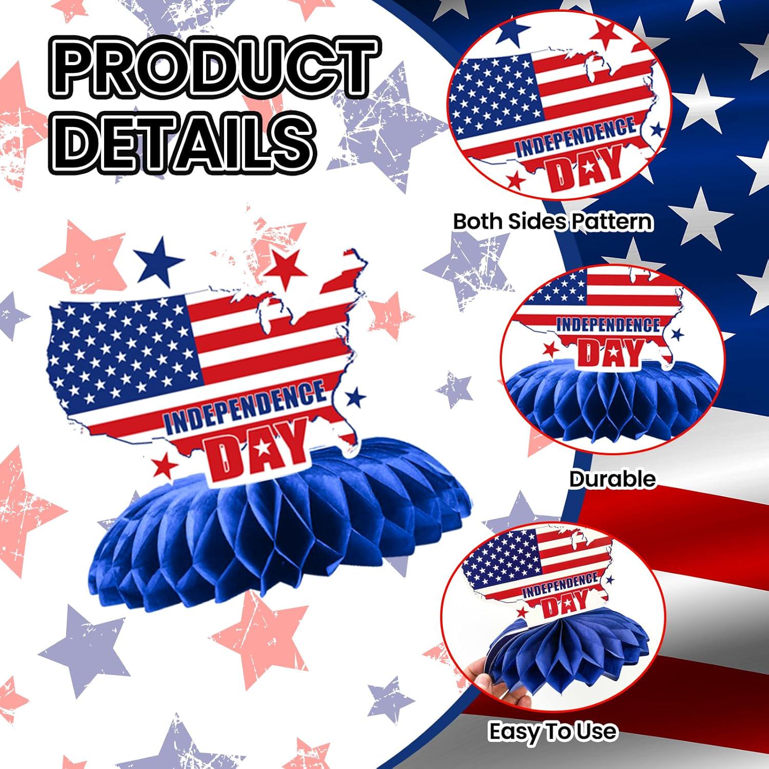 Patriotic Honeycomb Centerpieces | Red White Blue 4th of July Table Decor