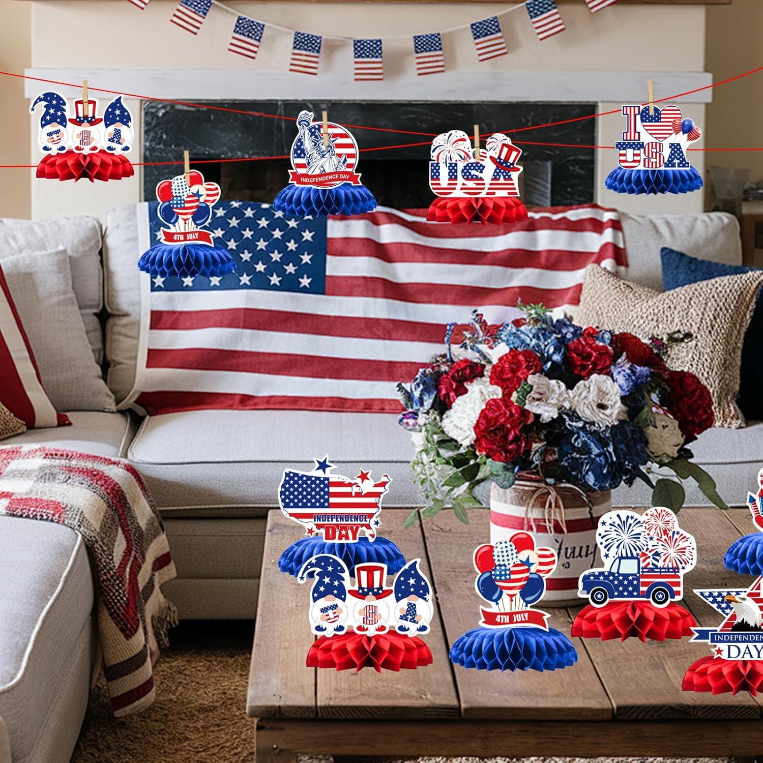Patriotic Honeycomb Centerpieces | Red White Blue 4th of July Table Decor
