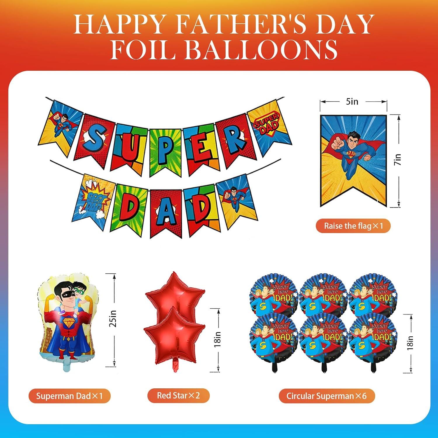10PCS Super Dad Father's Day Balloon Kit Banner Superhero Theme Party Decorations for Dad