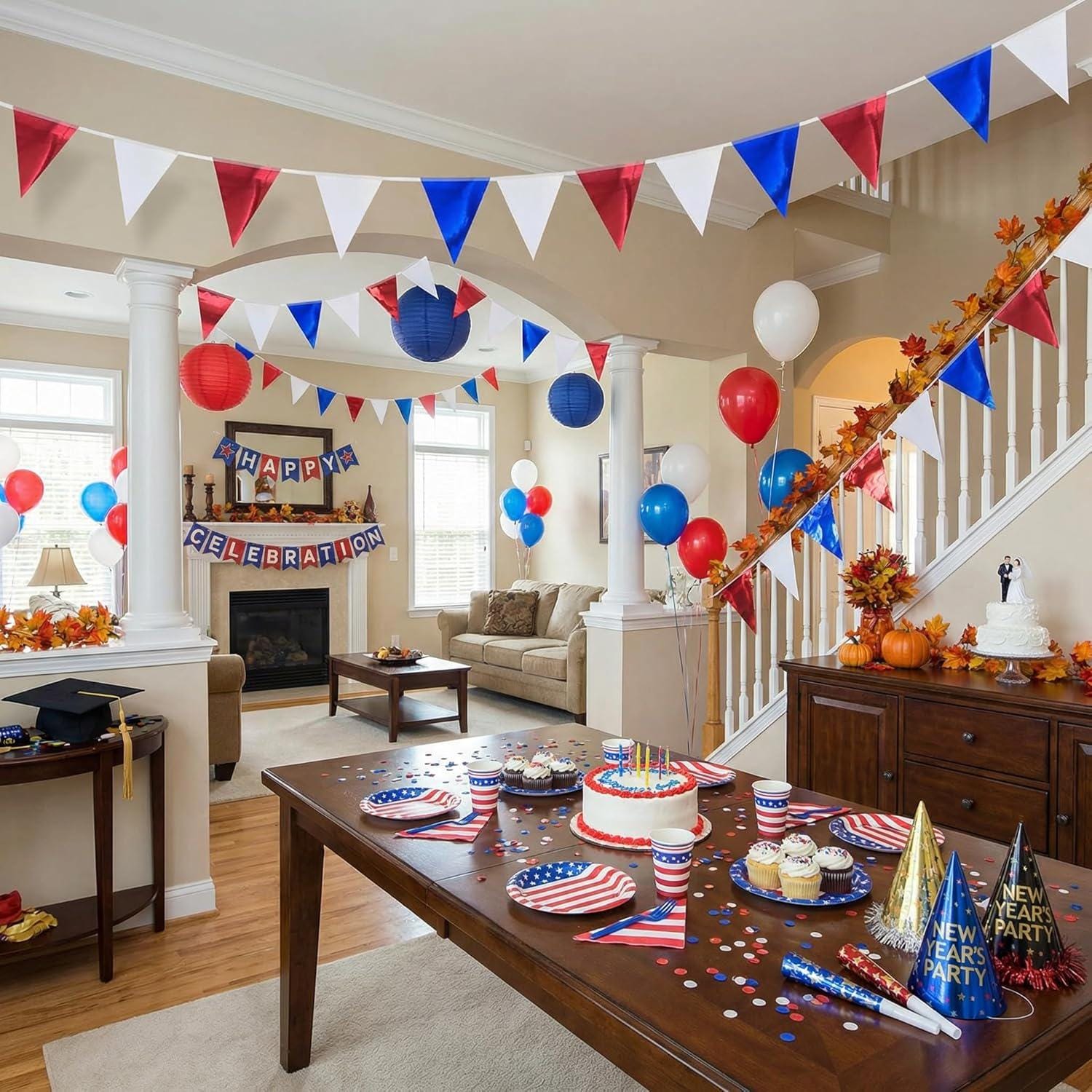 64FT Red White Blue Pennant Banner Garland Patriotic 4th of July Party Decorations