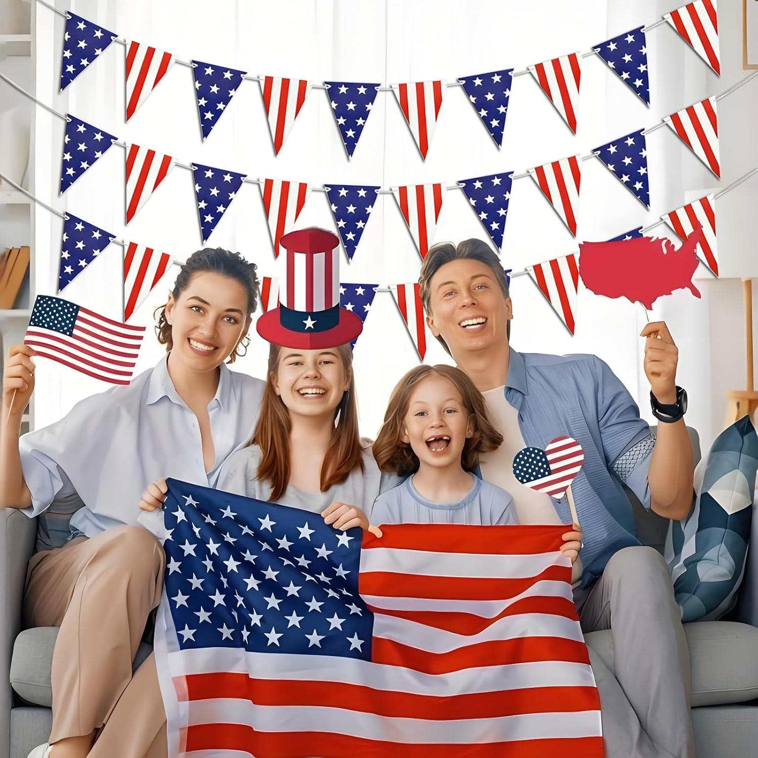 American Flag Triangle Bunting Garland: Patriotic USA Stars Stripes Banner Decorations