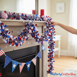 39.5FT Patriotic Glitter Tinsel Garland Red White Blue Star Banner 4th of July Decorations