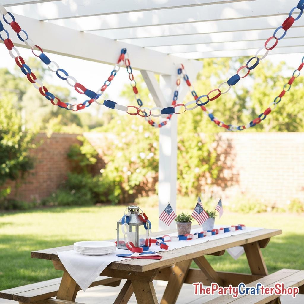 Patriotic Paper Chain Garland: Red White Blue 4th of July Party Decoration (46FT)