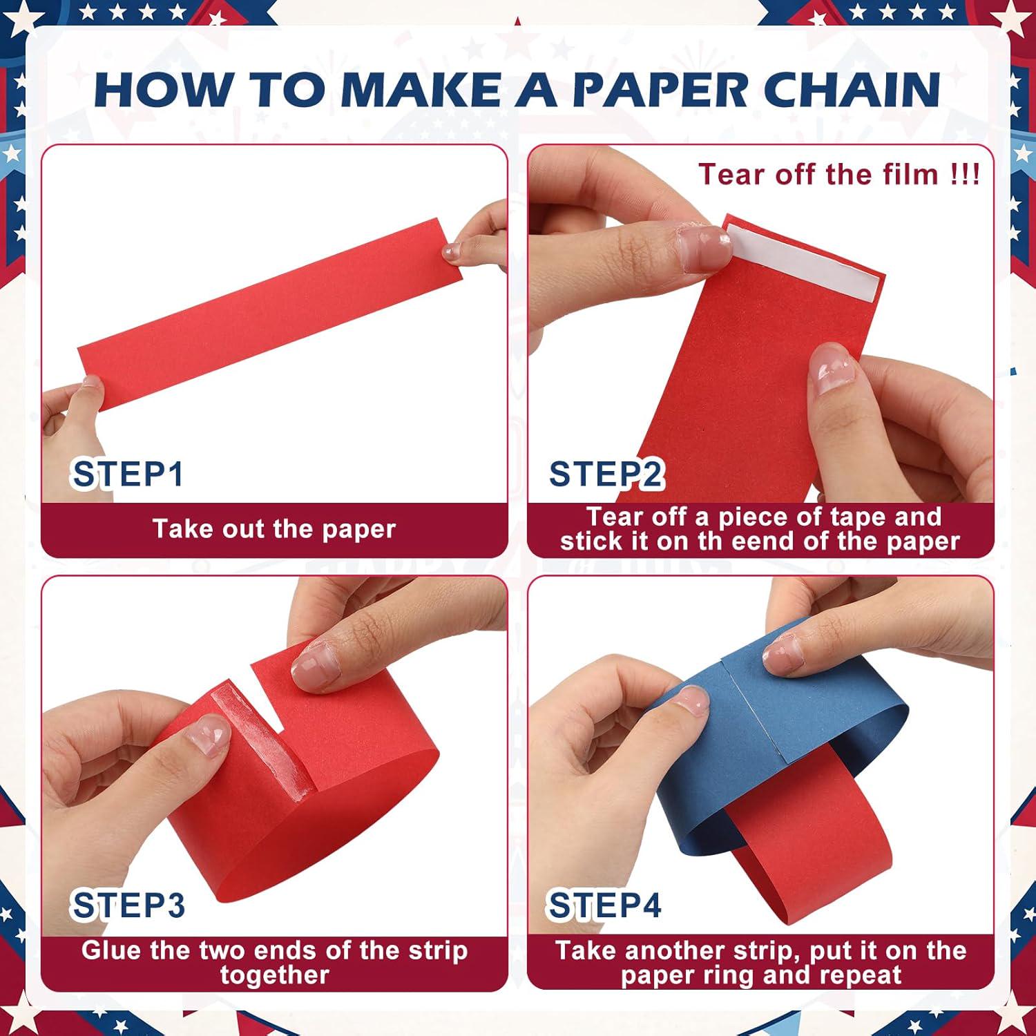Patriotic Paper Chain Garland: Red White Blue 4th of July Party Decoration (46FT)