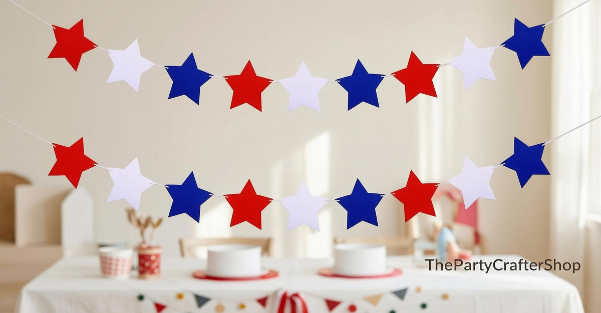 Felt Star Garland: Red, White, Blue Patriotic Banner for 4th of July Decorations