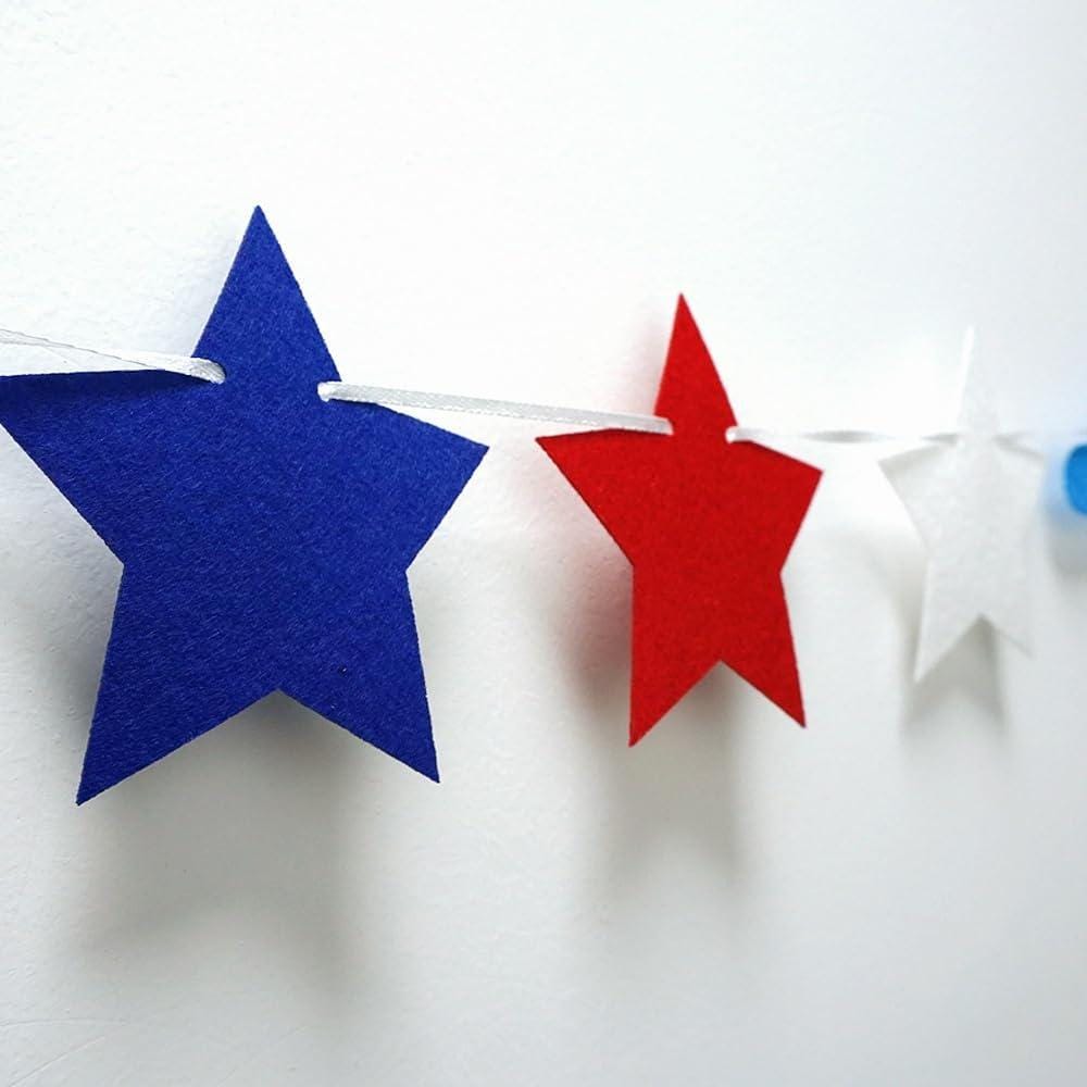 Felt Star Garland: Red, White, Blue Patriotic Banner for 4th of July Decorations