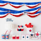 Patriotic Foil Fringe Garland: Red, White, Blue Tinsel Streamers for 4th July Decorations
