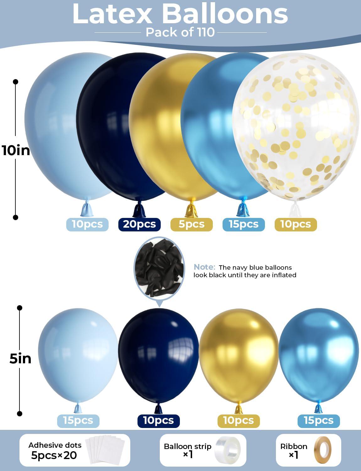 Navy Blue Gold Balloon Garland Arch Kit: Birthday, Wedding, Father's Day Party Decorations