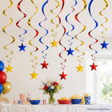 15 Pack Red Blue Gold Star Hanging Swirl Decorations Party Ceiling Decor