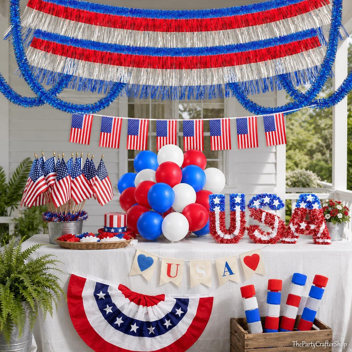 128PCS Patriotic Parade Float Decoration Kit 250th Anniversary USA Garland Banner Set