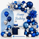 105PCS Blue White Silver Balloon Garland Arch Kit Navy Confetti Star Foil Party Decorations