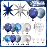 105PCS Blue White Silver Balloon Garland Arch Kit Navy Confetti Star Foil Party Decorations