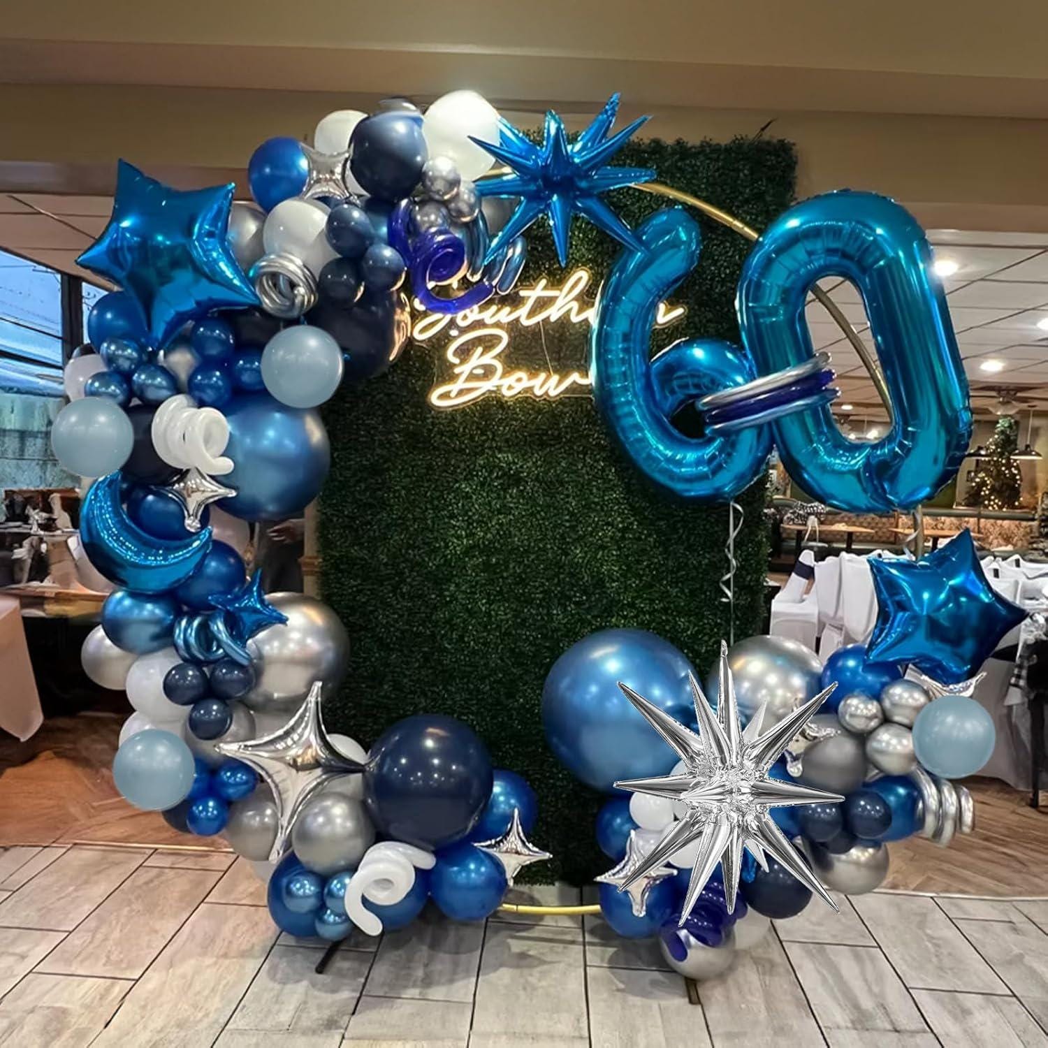105PCS Blue White Silver Balloon Garland Arch Kit Navy Confetti Star Foil Party Decorations