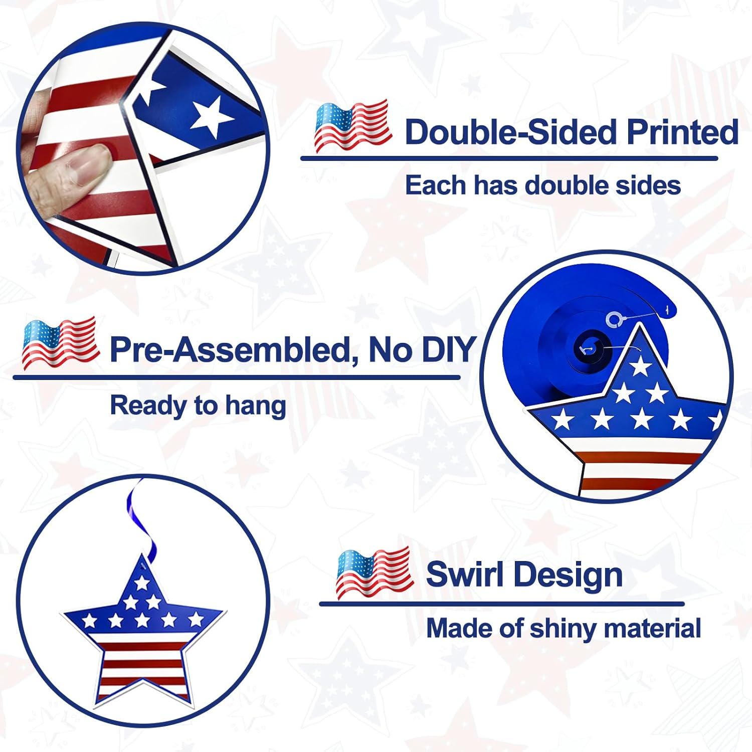 30PCS USA 250th Anniversary Hanging Swirl Decorations Patriotic 4th of July Party Supplies