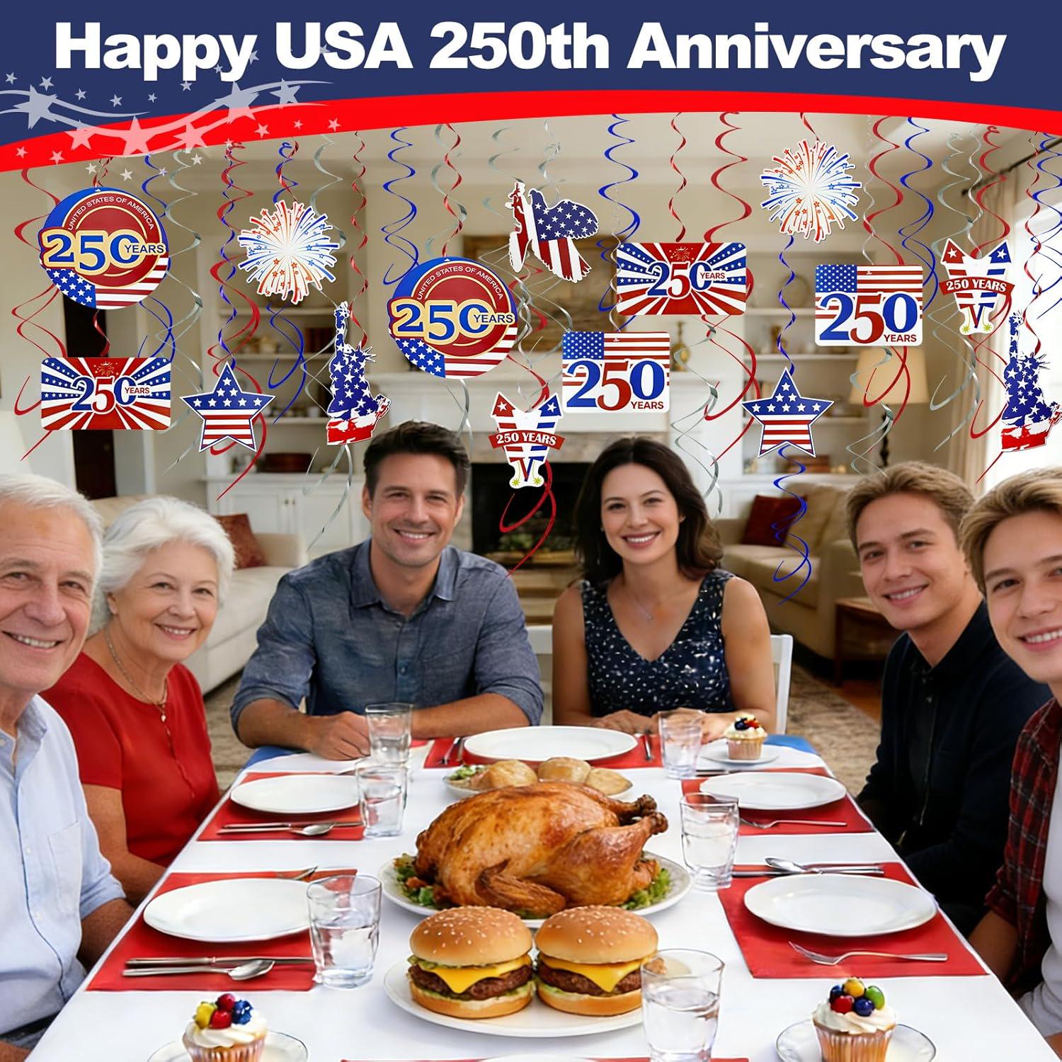 30PCS USA 250th Anniversary Hanging Swirl Decorations Patriotic 4th of July Party Supplies