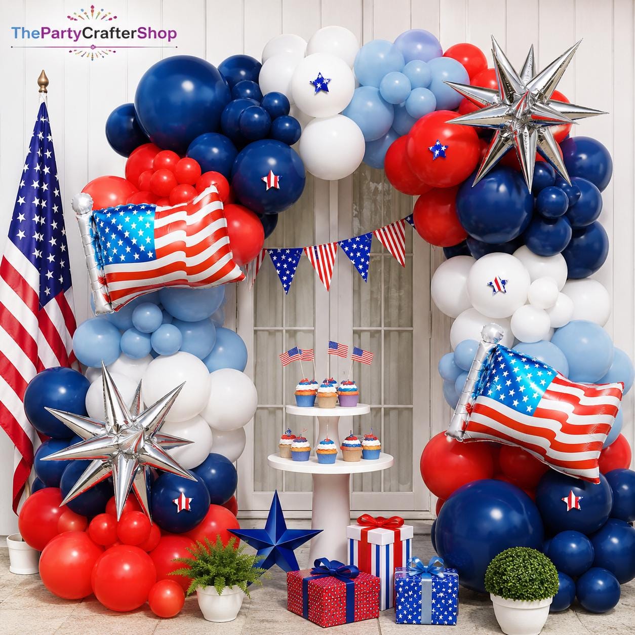 USA Flag Balloon Arch Kit: Red, White, Blue 4th of July Decorations