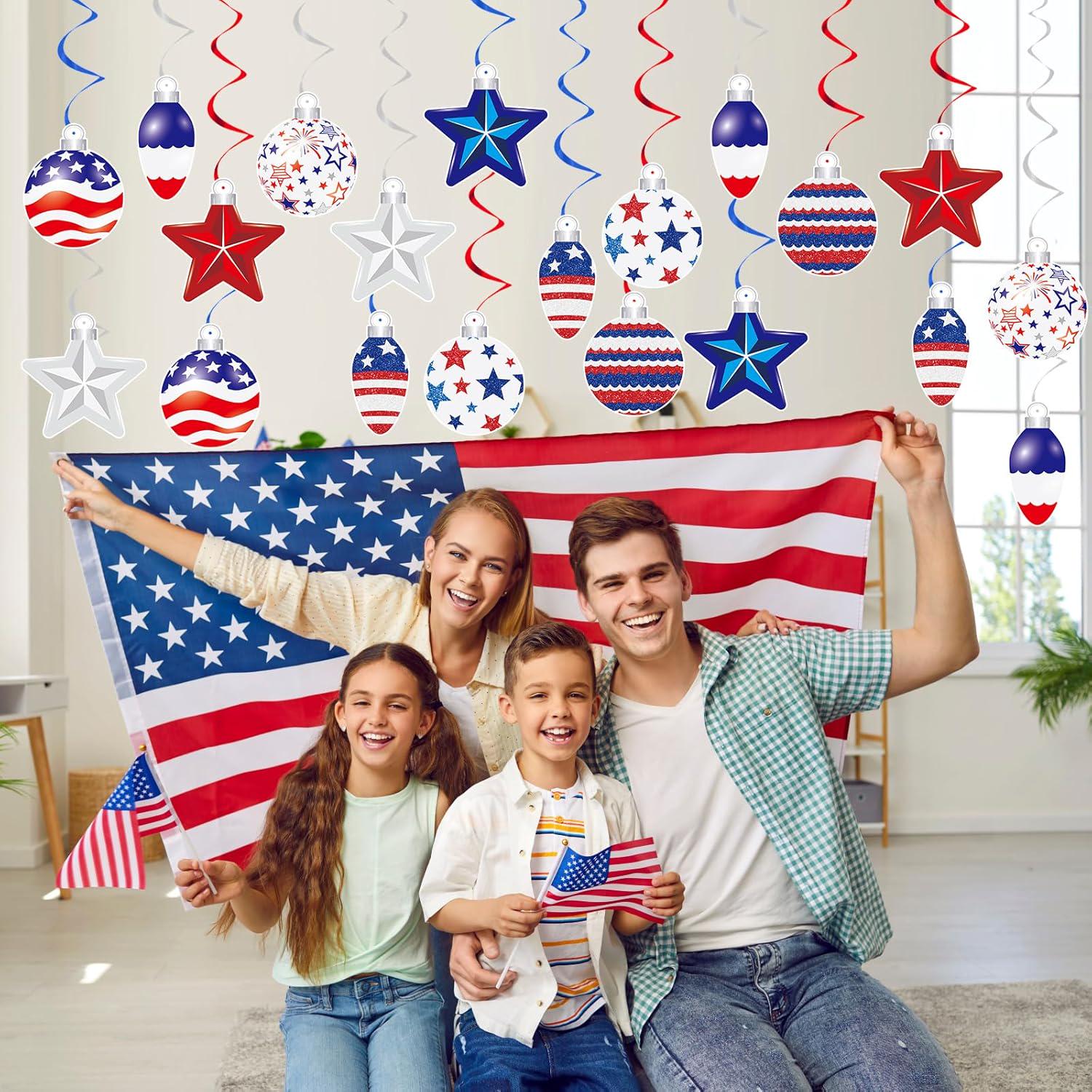 48PCS Patriotic Hanging Swirl Decorations Red White Blue 4th of July Party Supplies