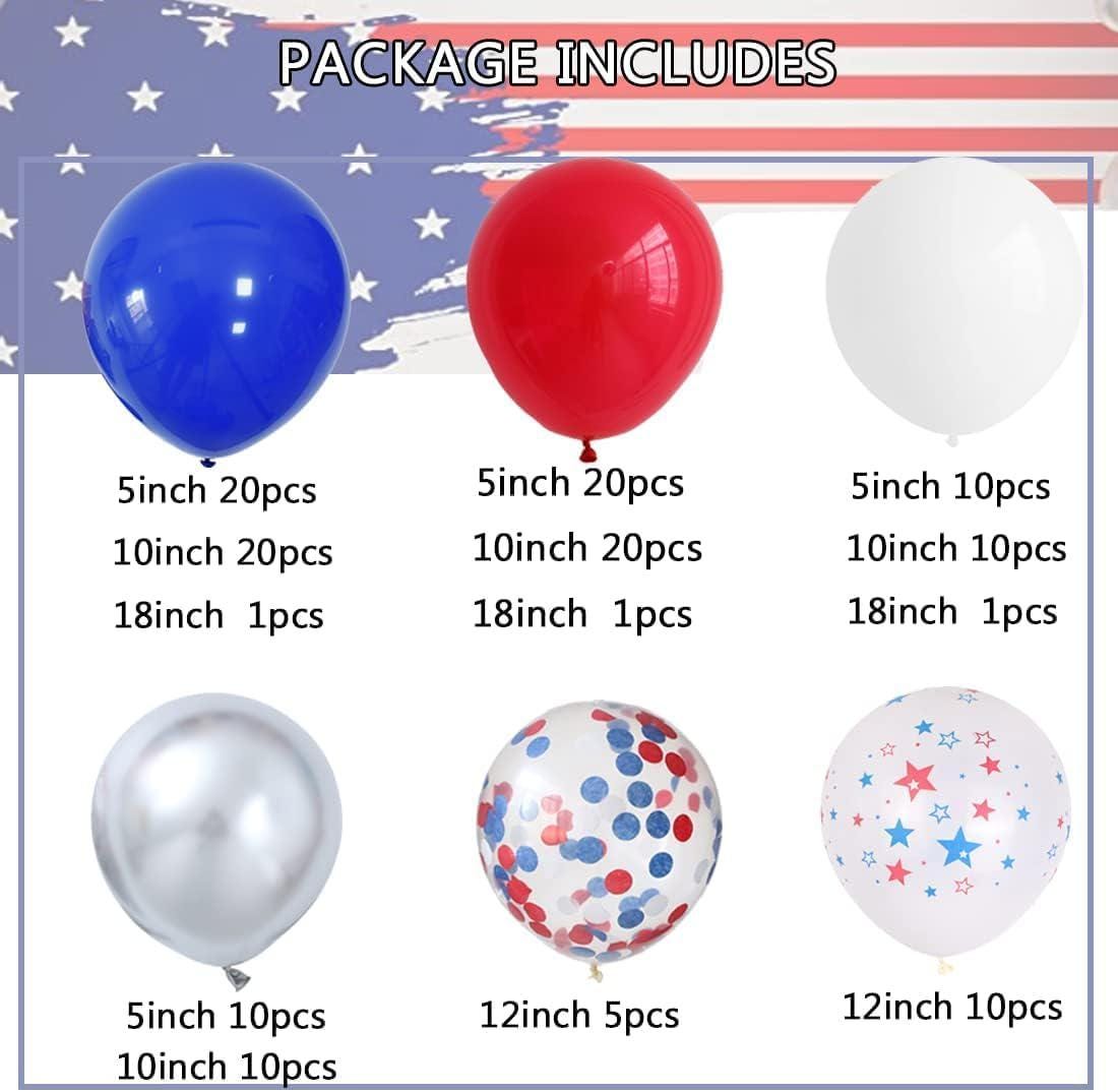 Patriotic Balloon Garland Kit: Red, White, Blue, Flag, Star Balloons (4th of July)