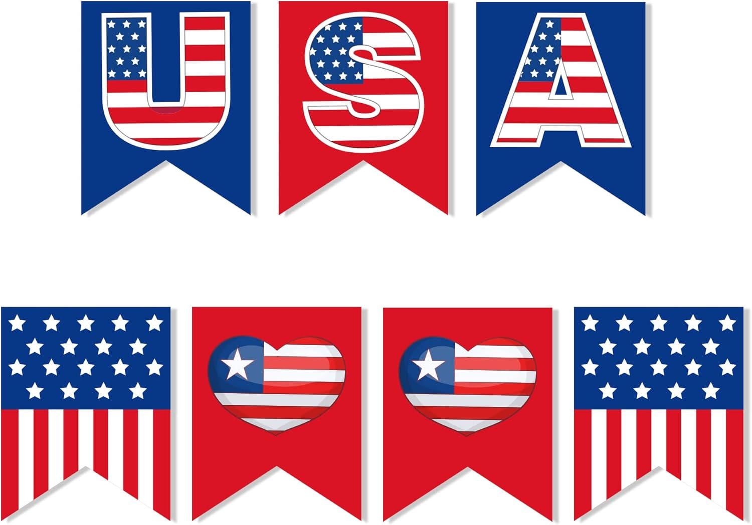 American Flag Banner Garland Patriotic Party Decorations 4th of July Veterans Day Decor