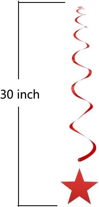 30 Pack Patriotic Star Swirl Decorations Red Blue Silver Foil Ceiling Streamers Party Decor