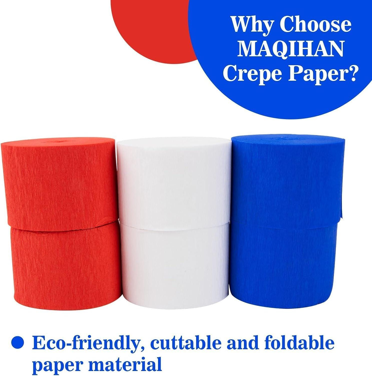 6 Rolls Patriotic Crepe Paper Streamers 492FT Red White Blue Party Decorations