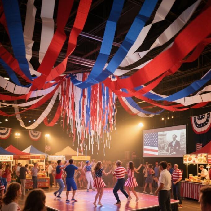 6 Rolls Patriotic Crepe Paper Streamers 492FT Red White Blue Party Decorations